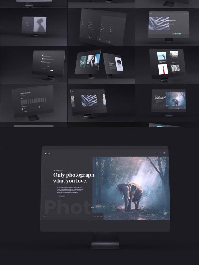 高端网页UI展示样机模板，网页展示mockup样机psd源文件，mac电脑样机模板，电脑mockup样机psd