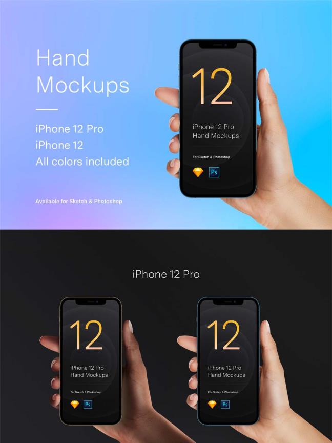 手持iPhone 12 样机mockup，手持iPhone 12 pro 样机mockup模板源文件psd下载
