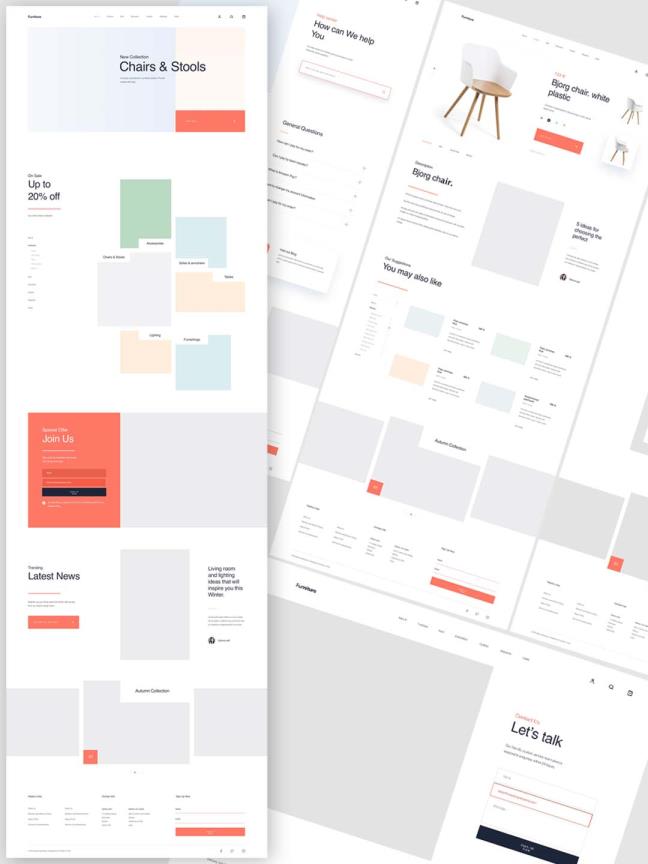 一整套家居电商类网站设计，高保真原型图sketch源文件。包含，首页，博客列表，博客详情，产品列表，产品详情等