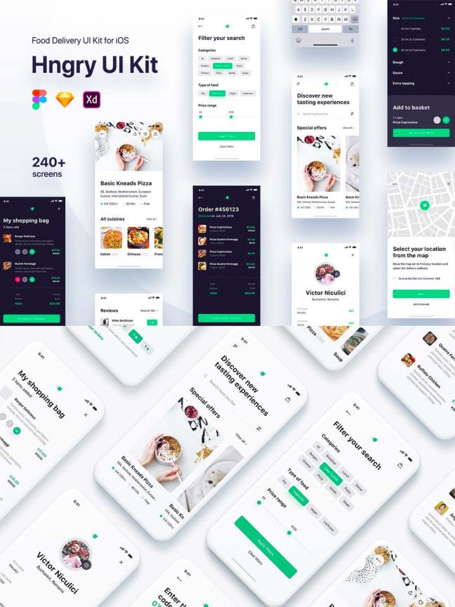 美食APP、外卖APP UI模板，美食外卖UI资源下载，美食外卖UI素材sketch、figma、xd源文件下载