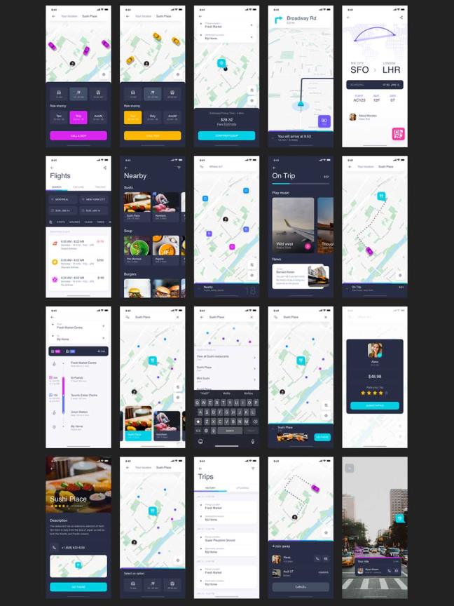适用于 Adob​​e XD 的 Navigo UI 套件,6 个类别的 60 多个屏幕，设计具有现代和多彩的风格