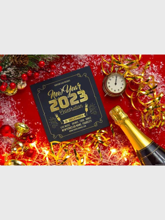 新年快乐海报样机模板，迎新年海报psd源文件新年贺卡新年邀请函