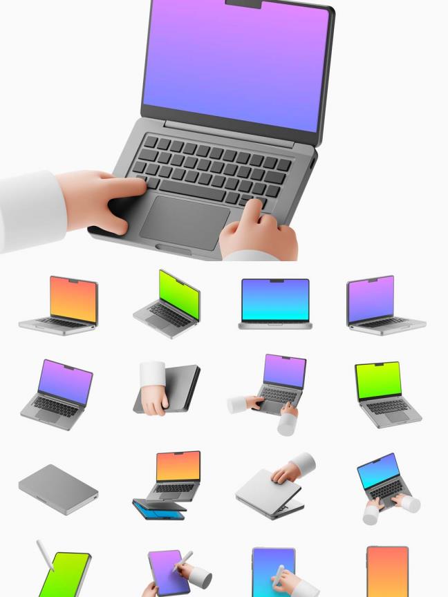 卡通设备电脑样机，适用于 Photoshop、Sketch、Figma源文件