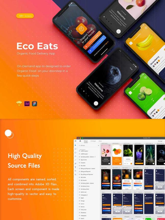 高端绿色有机水果电商APP UI资源素材xd源文件