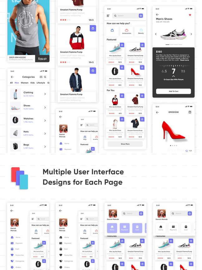 小清新的简约风格电商APP UI资源素材套件xd源文件