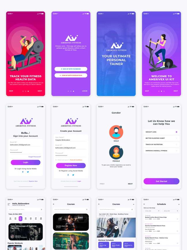 一套运动健身APP UI源文件下载，健身app xd源文件下载