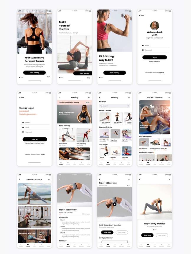 一套健身APP UI源文件下载，健身APP UI kit xd源文件下载