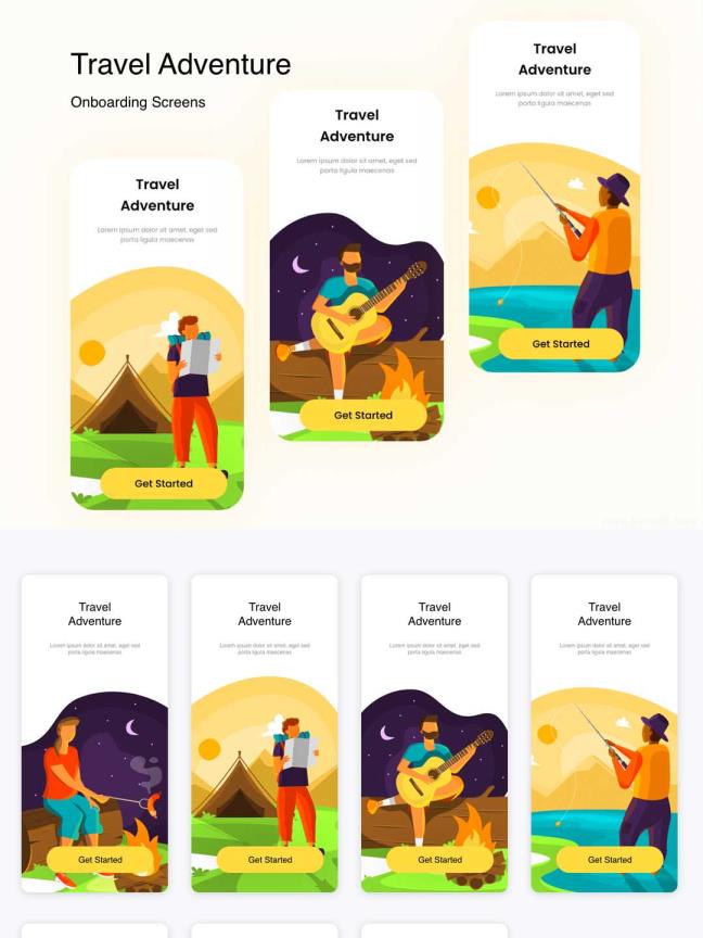 一组旅游类插画启动页UI源文件下载，旅游插画XD源文件下载