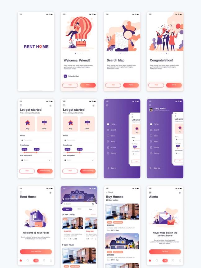 高端租房APP整套租房APP UI源文件下载，租房类APP sketch，xd，fig源文件