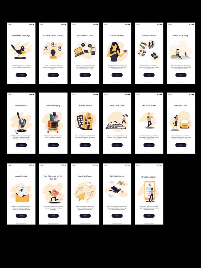 18个免费APP引导页插画UI源文件下载，APP引导页UI psd源文件下载