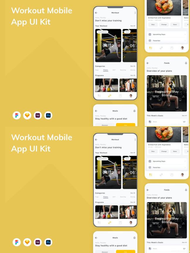 轻量健身应用APP UI资源素材设计模板含 FIG,PSD,SKETCH,XD