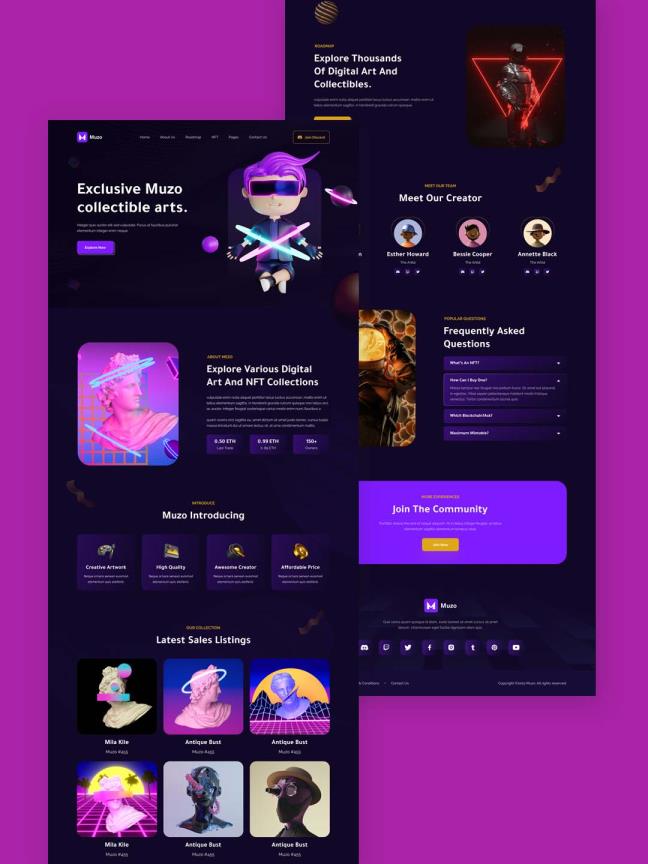 NFT 数字藏品市场 – SaaS 着陆页设计figma源文件