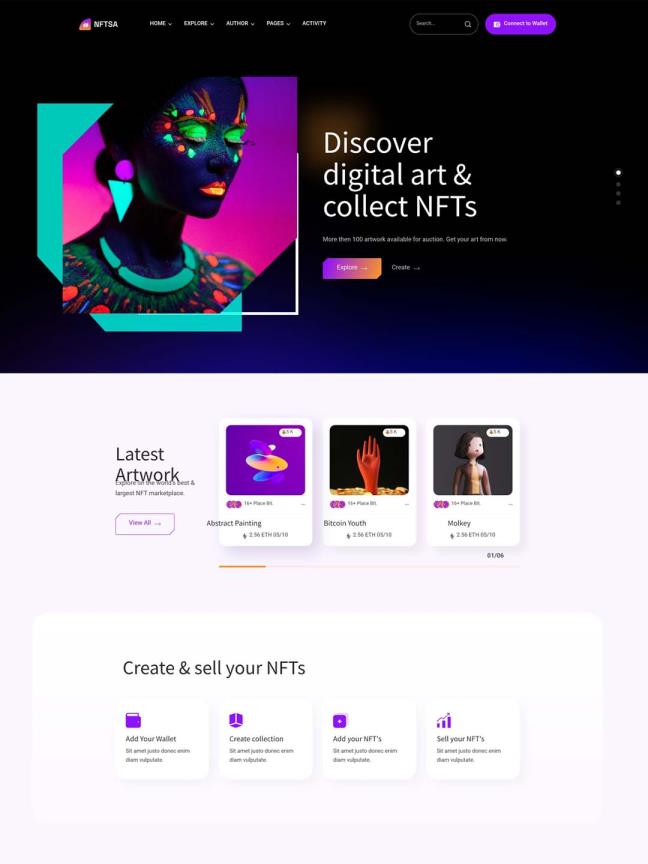 NFT数字资产网站登陆页设计sketch，xd源文件