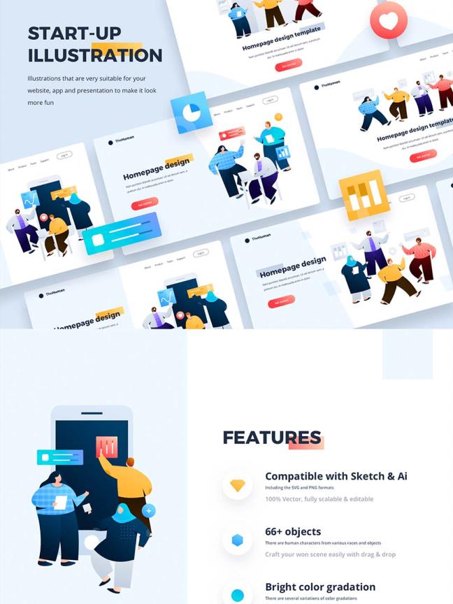 模块化通用运营设计插画组件系统源文件sketch,ai矢量原文件