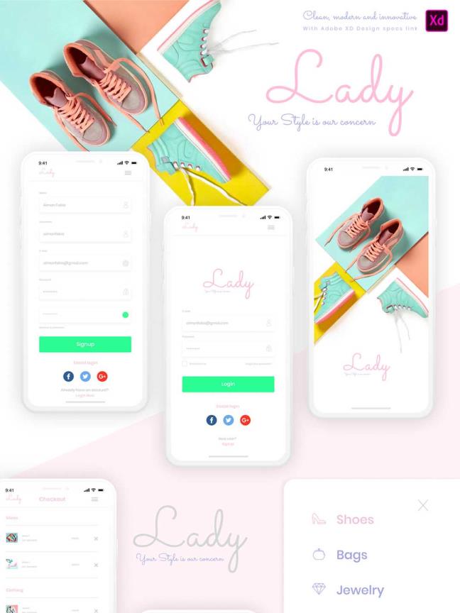 时尚类女士服装鞋品类电商APP,xd,sketch源文件