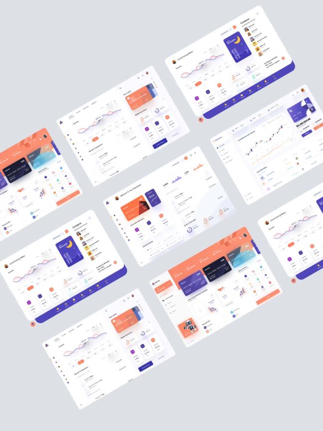 五个简约大气的金融行业仪表盘UI素材xd,figma,sketch源文件