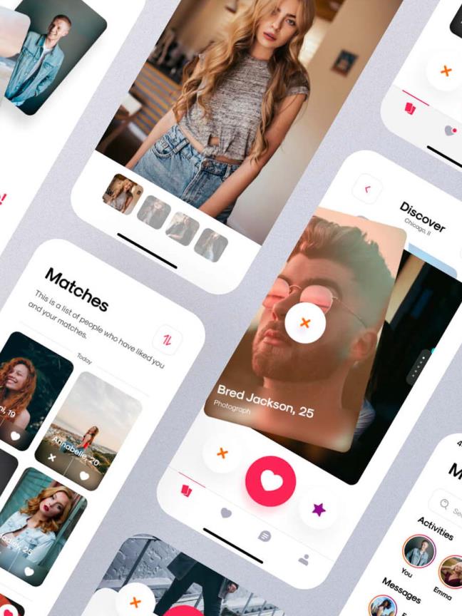 一整套时尚交友，约会App设计源文件分享xd,figma,sketch格式