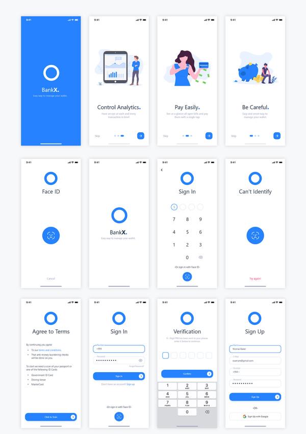 2个色彩主题 成套金融app ui bankX .xd素材下载
