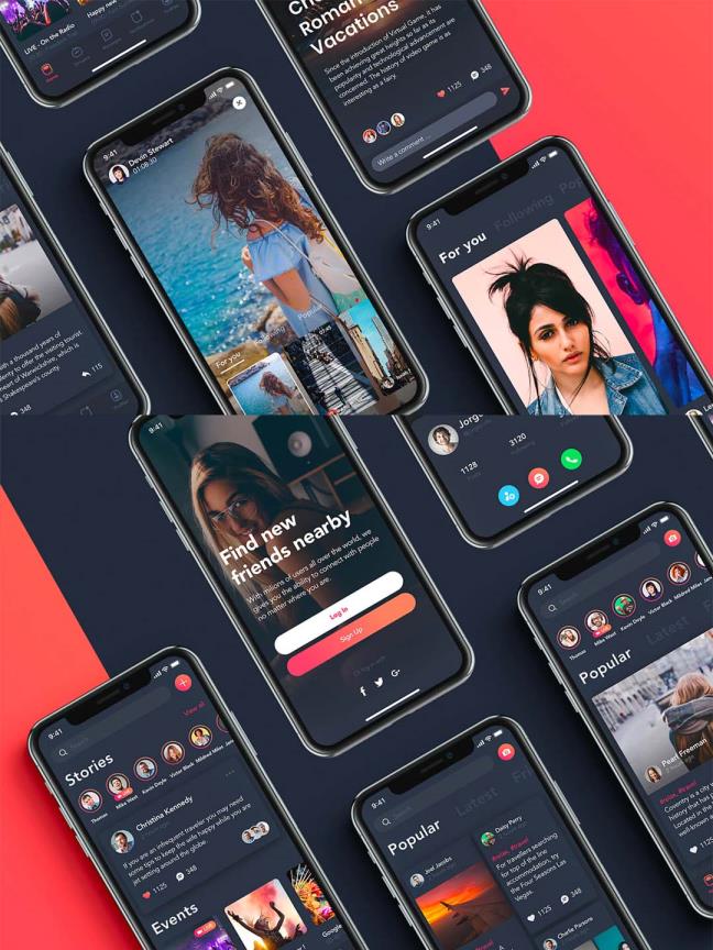 适用于短视频、直播、和抖音、等社交媒体APP，xd,figma,sketch源文件
