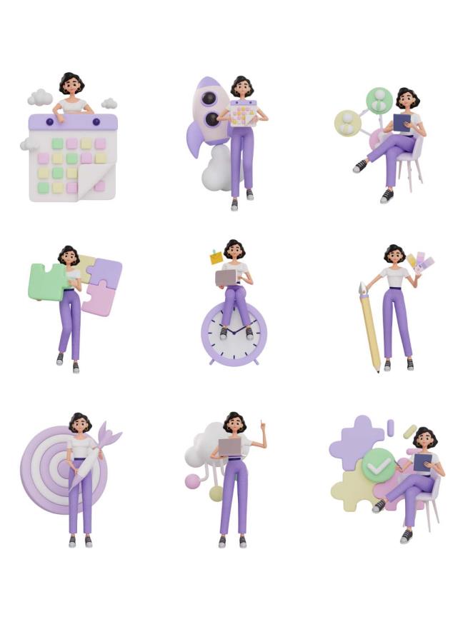 女孩3D素材插画素材figma源文件