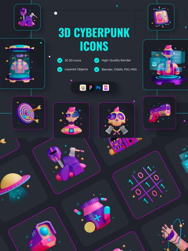 AI人工智能场景3D资源组件素材赛博朋克风格blender三维素材包