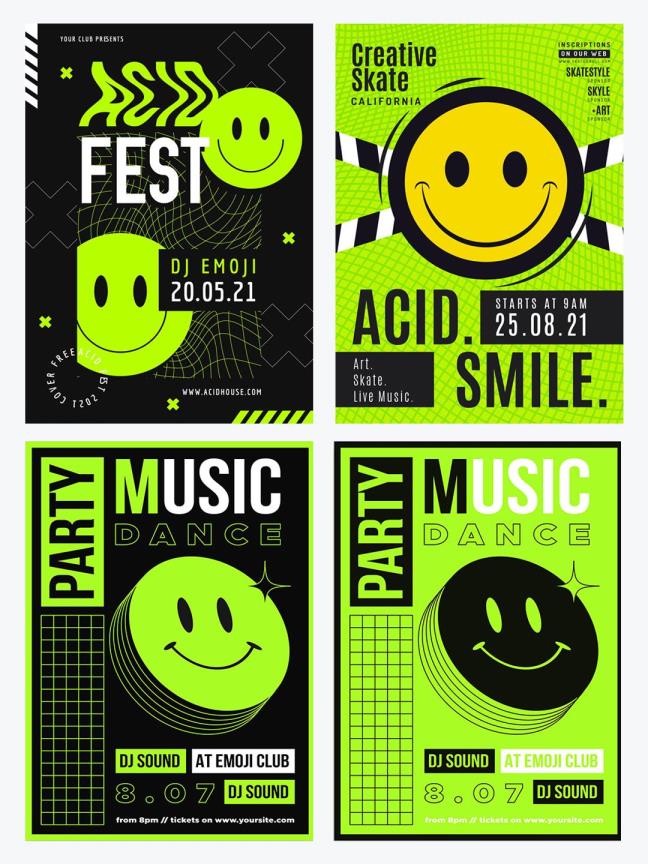 治愈新潮的笑脸孟菲斯系列海报AI设计源文件