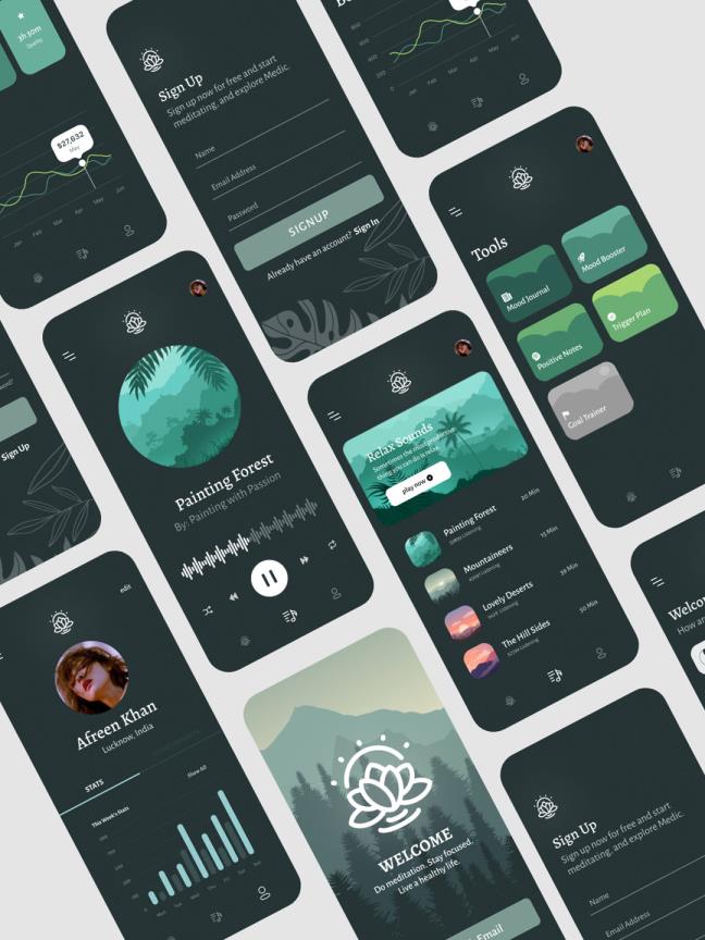 冥想&瑜伽音频播放器APP figma，sketch源文件