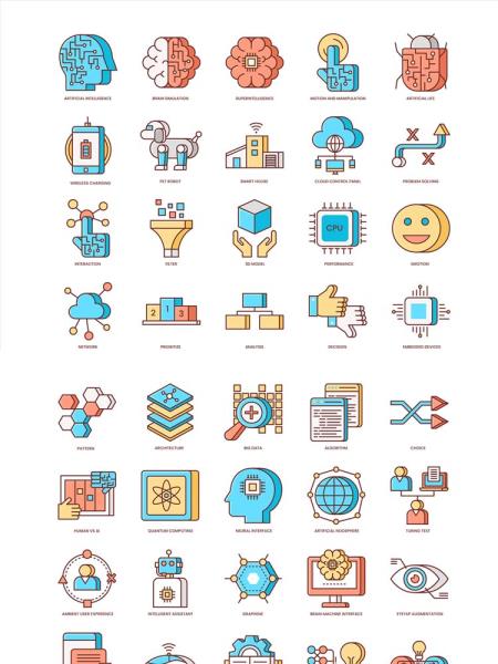 一套人工智能AI场景相关的icon图标ai、psd源文件