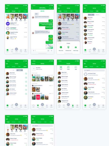 即时通讯，聊天类社交APP UI XD,AI源文件，UI资源下载