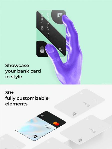 一套毛玻璃质感银行卡样机mockup源文件下载，信用卡样机figma原文件