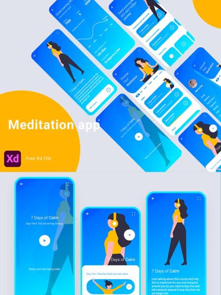 免费的瑜伽健身App设计xd源文件分享