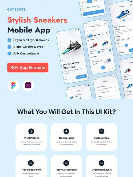 简约大气40屏幕运动鞋商城App UI设计xd,figma源文件