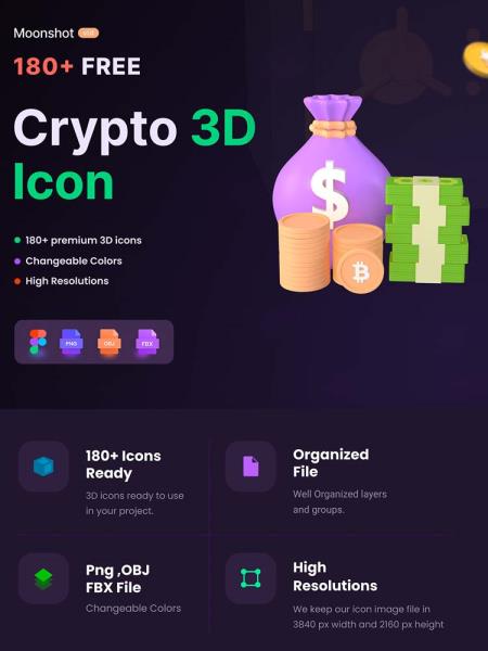 180枚加密货币区块链3D图标figma源文件