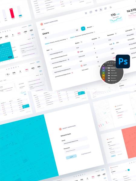 B端后台管理面板dashboard仪表盘UI kit资源素材ps源文件