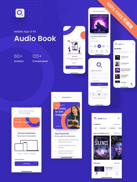 62屏有声书，音频播放器App明暗设计figma源文件吗分享