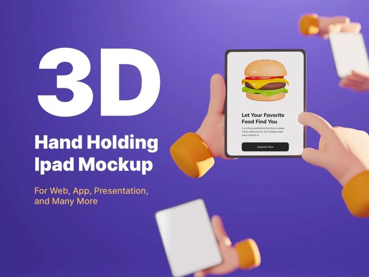 3D风粘土手持ipad作品展示样机psd源文件