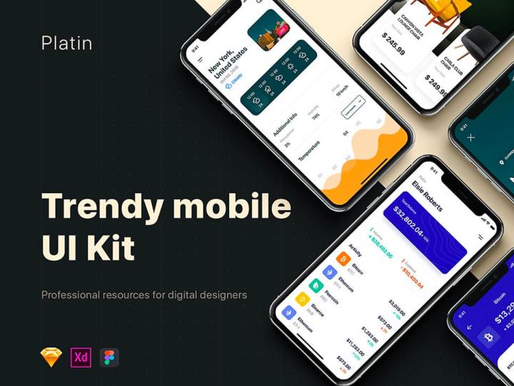 60页20类App设计UI含金融、社交、电商、智能家庭、资讯等sketch，xd，figma格式
