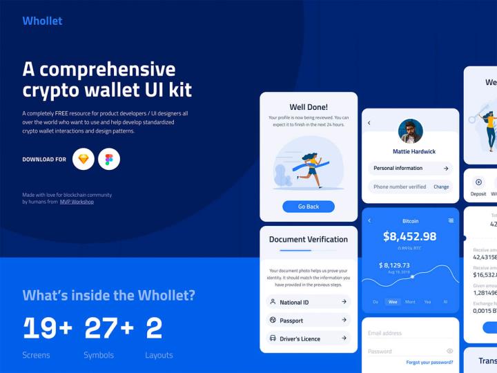 19页现代简约设计的加密货币app设计sketch,figma源文件