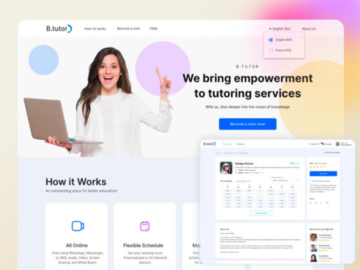 一个网站设计概念，结合了在线辅导网站响应式设计sketch源文件