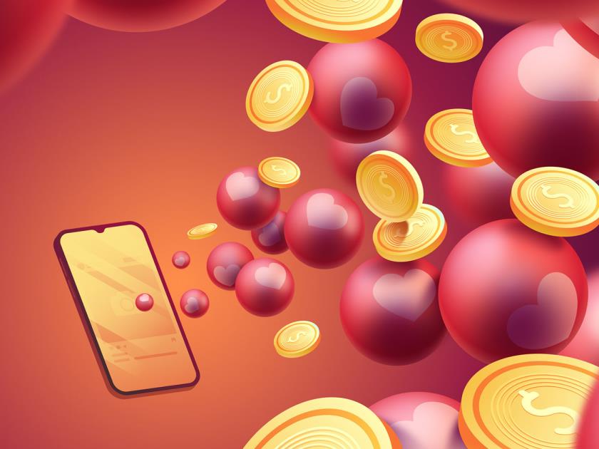 手机样机插画设计金币爱心设计ai,eps格式免费分享