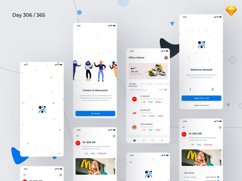 这是一个很酷的应用程序概念的“优惠券和折扣”app sketch源文件