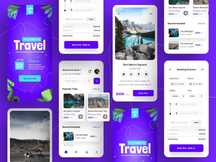 旅游出行APP设计模板 | UI设计Figma、XD源文件