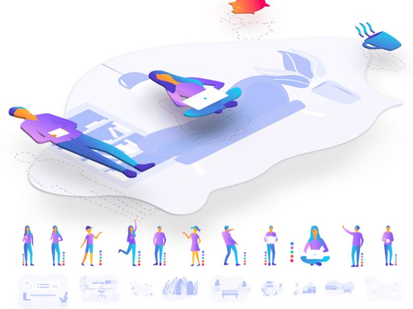 常用人物，花草，货币插画sketch源文件