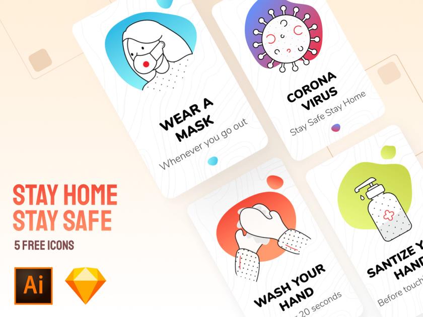 预防病毒插画图标设计AI，sketch源文件