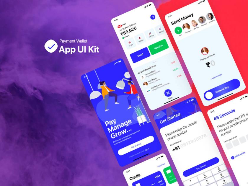 支付钱包应用程序UI工具包XD,SKETCH源文件