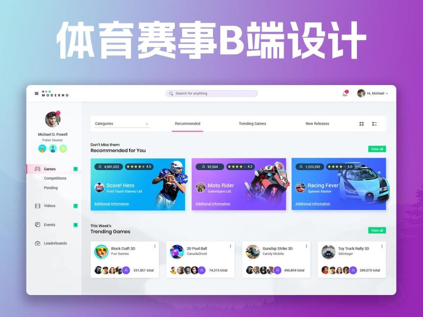 体育运动B端后台个人中心管理界面PSD源文件