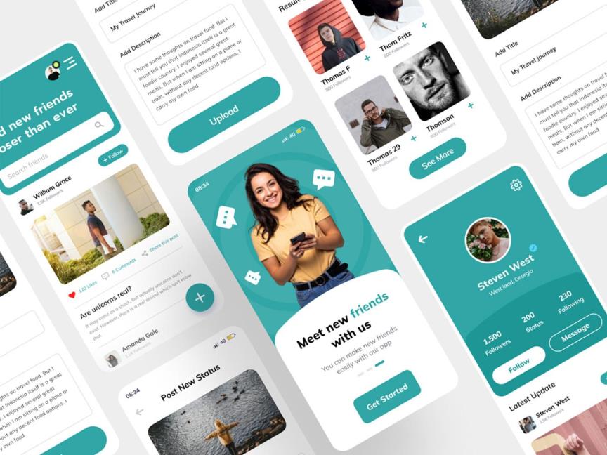 社交媒体APP界面设计UI源文件Figma、XD素材