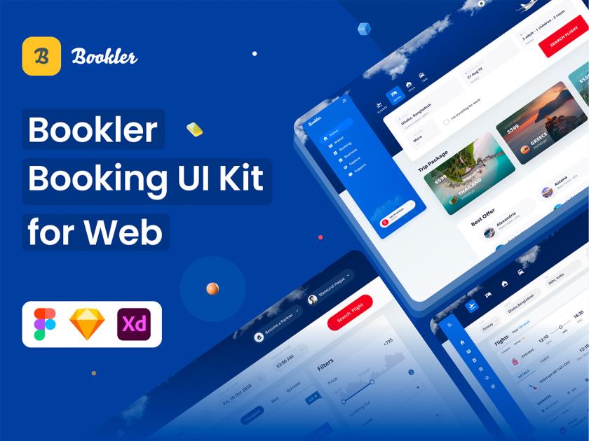 出差旅行，旅游一站式服务，预定酒店，飞机，出租车网站app设计sketch，xd，figma源文件