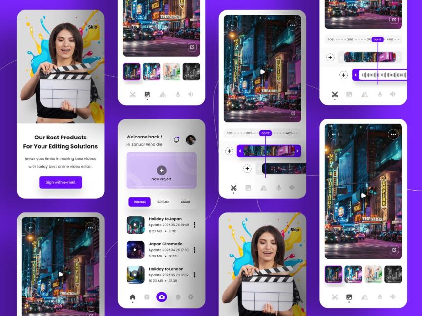 视频剪辑APP界面设计Figma、XD源文件
