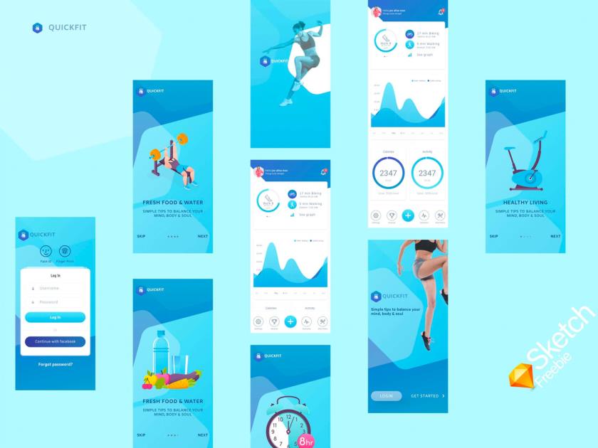 健身追踪器app，sketch小程序应用概念UI下载